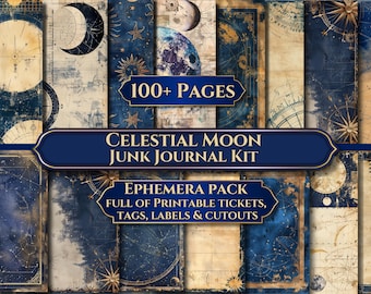Celestial Moon Junk Journal Kit: 100+ Printable Astrology Ephemera Scrapbook Paper Pack Download  (PDF)