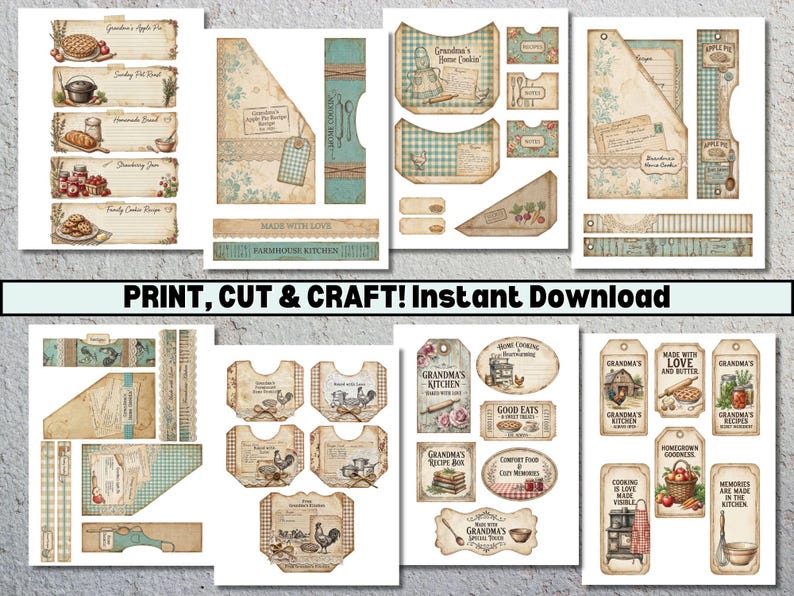Grandma's Kitchen Printable Junk Journal Kit Rustic Recipe Journal ...