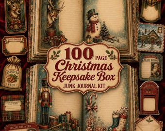 Vintage Christmas Ephemera Kit + 100 Printable Junk Journal Pages, Nutcracker Santa Gingerbread Sheets, Village Scrapbook Paper