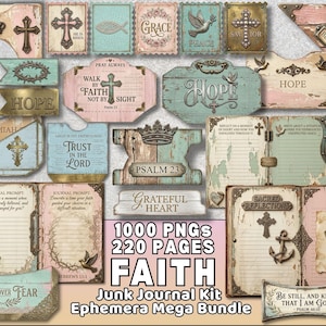 Faith Junk Journal Kit 200 Pages 1000+ Ephemera Scripture Journaling Christian Printable Scrapbook Kit