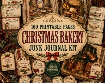 Christmas Bakery Junk Journal Kit, 160 Printable Vintage Recipe Book Pages with Baking Ephemera