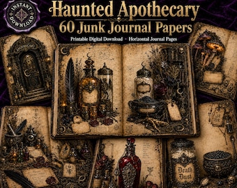 Halloween Apothecary Digital Paper, 60 Gothic Junk Journal Pages, Witch Scrapbook Paper, Occult Printable Backgrounds, Book of Shadows