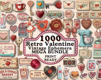 1000+ Retro Valentinstag Ephemera PNGs | Vintage Etiketten, Tags & Grafiken
