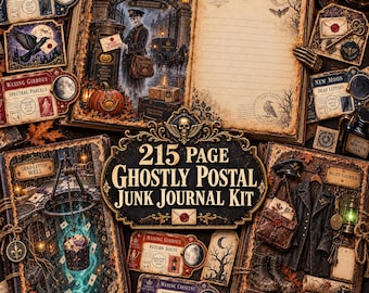 Halloween Junk Journal Folio Kit, Ghostal Post Office Dead Letters, 215 Gothic Ephemera Pages, Pockets and Fussy Cuts