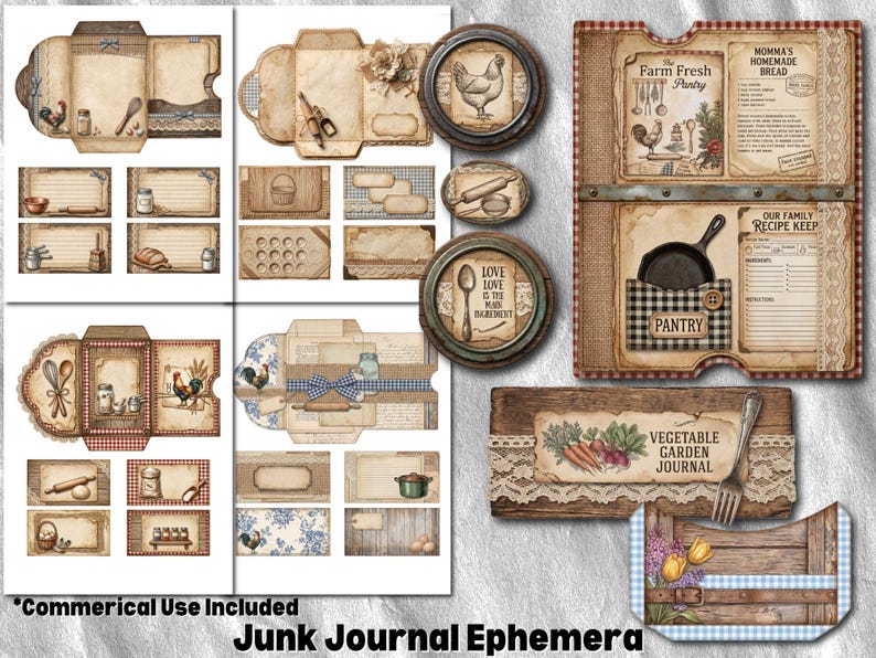 Rustic Kitchen ADD-ON Ephemera Junk Journal Kit 100+ Printable Pages ...