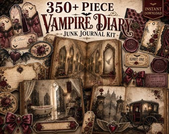 Vampire Junk Journal Kit Printable, 350+ Piece Gothic Ephemera Pack Digital Download, Victorian Dark Romance Scrapbook Paper