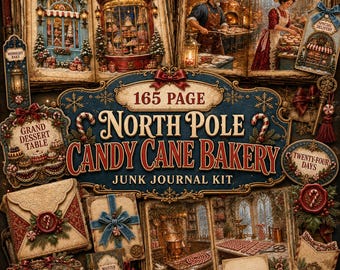 North Pole Candy Cane Bakery Junk Journal Kit, 165 Printable Pages, Ephemera, Digital Download