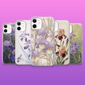 Cover per telefono Iris con fiore viola per iPhone 17Pro, 16, 15, 14, 13, 12, Samsung S25, S24, S23Fe, S22, A16, A26, A56, Pixel 10, 9Pro