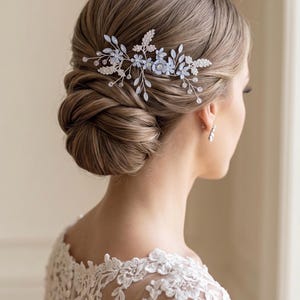 Inspired Dusty Blue Floral Bridal Hair Comb | Silver-Tone Opalite & Crystal "Something Blue" Wedding Hairpiece