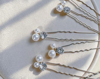 Ensemble de pinces à cheveux minimalistes en perles et strass, pinces à cheveux délicates argentées pour mariée, accessoires de coiffure simples et élégants pour un mariage, pinces à cheveux pour chignon de mariée