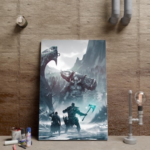 God of War Poster, Kratos Wall Art, Ragnarök Poster, Video Game Wall Decor, Unframed Canvas Print, Game Poster Gift
