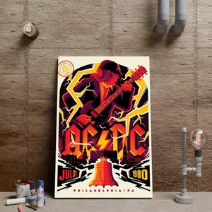 Plakat AC/DC, grafika ścienna Angus Young, plakat hard rockowy, dekoracja ścienna z muzyką rockową, wydruk na płótnie bez ramki, prezent z plakatem zespołu rockowego