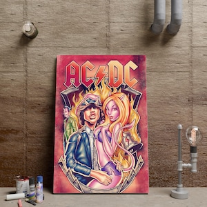Plakat AC/DC, grafika ścienna Angus Young, plakat hard rockowy, dekoracja ścienna z muzyką rockową, wydruk na płótnie bez ramki, prezent z plakatem zespołu rockowego