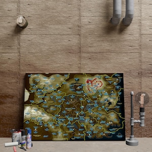 The Legend of Zelda Map Poster, Hyrule Wall Art, Kingdom of Hyrule Map, Video Game Wall Decor, Unframed Canvas Print, Game Poster Gift