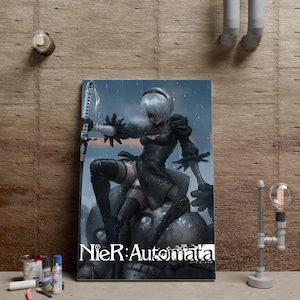 Nier Automata Poster, 2B Wall Art, Video Game Wall Decor, Unframed Canvas Print, Game Poster Gift