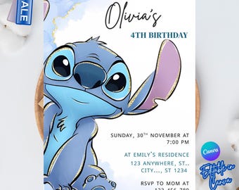 Stitch Geburtstagseinladung Vorlage: Druckbare Kinder Party einladen (Digitaler Download)