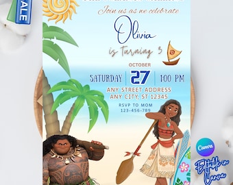 Editable Moana Any Age Invitation | Moana Invite | Hawaiian Kids Party Template | Digital Birthday Invite | Instant Download Invitation