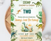 Dinosaur 2nd Birthday Invitation,Two Rex Dinosaur Birthday Invitation Template, EDITABLE Dinosaur Birthday Invite,Boy Dinosaur, Printable