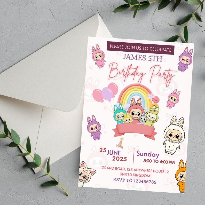 Labubu Invites Labubu Birthday Party Invitation, Labubu Birthday Invitation Card ...