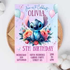 Stitch and Angel Birthday Invitation, Editable Stitch Birthday Invitation, Digital Party Invite, Stitch Birthday Party Invitation Printable