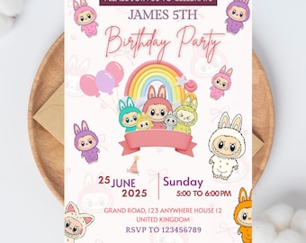 Labubu Birthday Party Invitation, Labubu Birthday Invitation card, Editable labubu invitation, labubu, labubu invitation card labubu invite