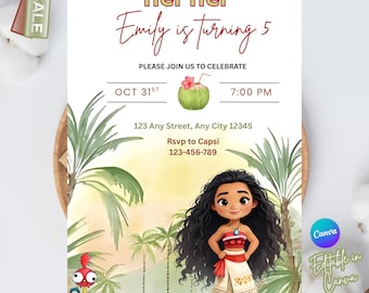 Editable Moana Invitation, Moana Invite, Kids Theme Party Digital Birthday Invite, Hawaiian Kids Party Template, Instant Download Invitation
