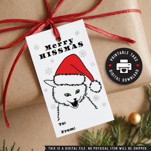 Printable Christmas Angry Cat Merry Hissmas Gift Tag: Instant Download PDF