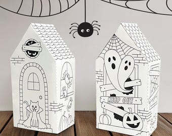 Halloween House Coloring Craft: DIY 3D Paper Model (Printable PDF Download)