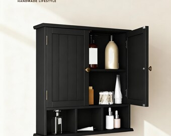 Mobiletto da bagno moderno a muro: ante a battente, ripiano regolabile, salvaspazio