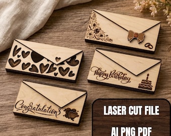 Money Envelope SVG Bundle, Laser Cut Cash Gift Holder, Wedding Money Card Holder, Birthday Money Envelope, Glowforge SVG, Cricut Laser Cut