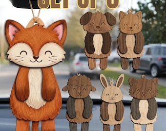 Cute Hanging Animal SVG Bundle Laser Cut File, Car Charm Ornament, Stress Relief Fidget Decor, Wooden Animal Set, Kawaii Toy