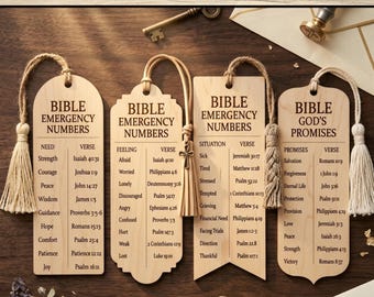 Bible Emergency Numbers Bookmark SVG Bundle, Laser Cut Wooden Bookmark File, Christian Bookmarks, Scripture Bookmark, Faith Gift.