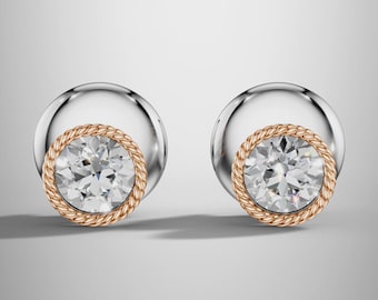 Moissanite Halo Stud Earrings in Sterling Silver | White Rose Gold | Diamond Alternative