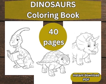 子供向け恐竜ぬりえ - 40ページの印刷可能なPDF、アクティビティページ、すぐにダウンロードできるデジタル版