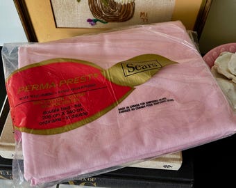 Lençol de cama de casal vintage rosa novo