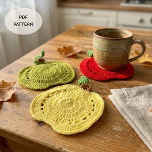 Apple Crochet Coaster Pattern: Teacher Coaster & Coffee Mug Rug PDF Tutorial