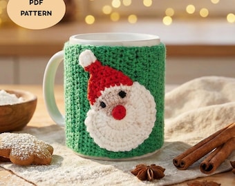 Santa Claus Crochet Mug Cozy Pattern: Christmas Cup Warmer PDF Tutorial