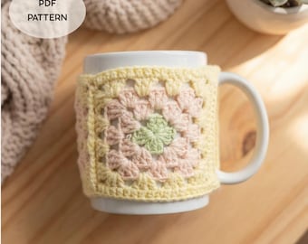 Crochet Granny Square Mug Cozy Pattern: Coffee Mug Warmer PDF Tutorial