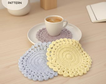 Patrón de posavasos vintage de crochet: decoración para una fiesta de té y tutorial en PDF de crochet sin costura