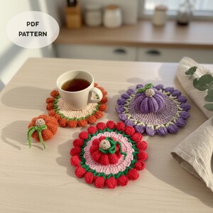 Kürbis häkeln Untersetzer-Muster: Halloween Mug Rug, Taschenanhänger PDF Anleitung