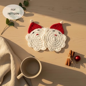 Crochet Santa Claus Coaster Pattern: Winter Coffee Mug Rug PDF Tutorial