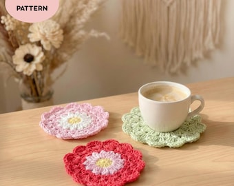 Daisy Crochet Coaster Pattern: Tea Party Mug Rug Decor PDF Tutorial