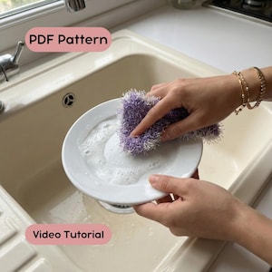 かぎ針編みのキッチン用食器洗いスポンジのパターン：家庭掃除用の再利用可能なスポンジのPDFチュートリアル