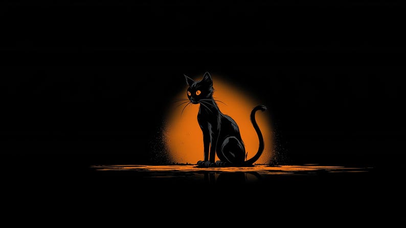 Minimalist Black Cat Halloween Wallpaper: 4K Desktop Art (digital