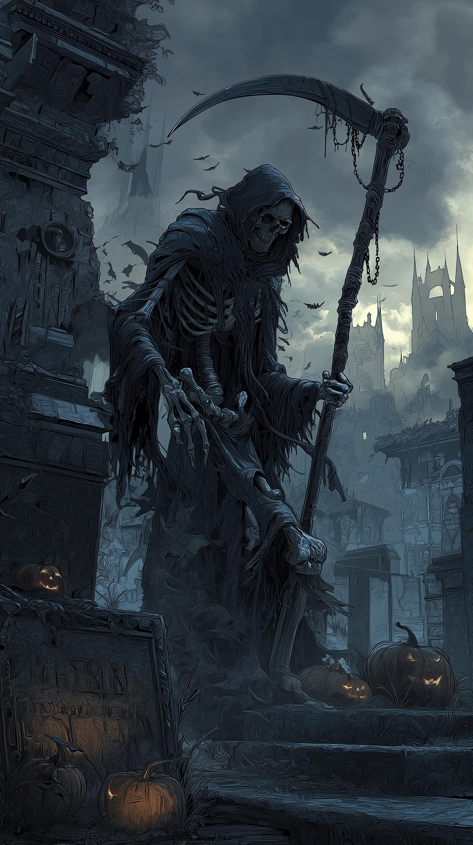 Grim Reaper Gothic Graveyard Mobile Wallpaper: 7 Dark Atmospheric 4K