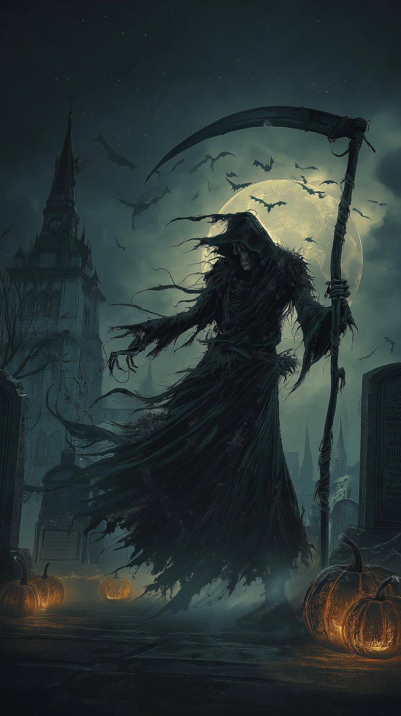 Grim Reaper Gothic Graveyard Mobile Wallpaper: 7 Dark Atmospheric 4K