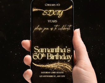 Gold Birthday Video Invitation Gold Sparkle Animated MP4 Celebration Digital