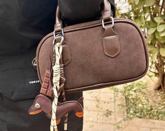 Cute Dachshund Keychain – Chocolate Dog Keyring, Leather Sausage Dog Bag Charm, Gift for Dog Loverss