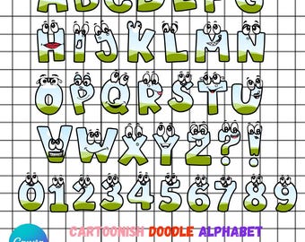 Cartoonish Style Doodle Alphabet Canva Frame Template | Editable Uppercase Letters & Numbers | Custom Fill Pattern Monogram