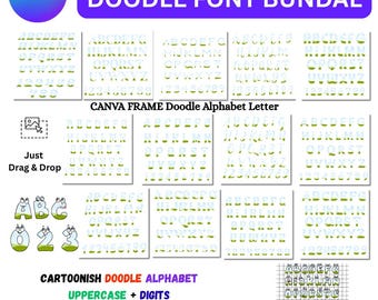 14x Editable Canva Frame Doodle Alphabet & Numbers Bundle | Uppercase Letters Template | Custom Fill Font | Digital Download PNG